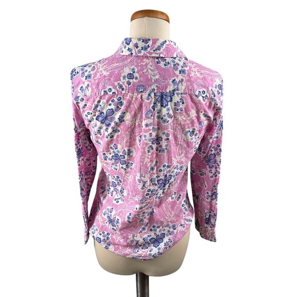 Talbots Women's Small Petite Pink Floral Summer Chic Button Up Long Sleeve Shirt - Picture 2 of 10